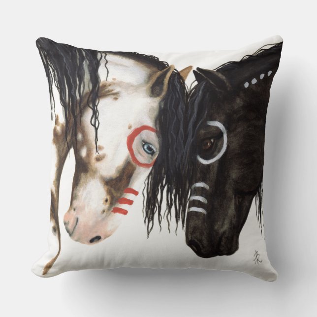 Two Majestic Horses Pillow by Bihrle (Front)