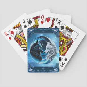 Two majestic wolf heads poker cards