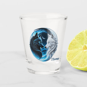 Two majestic wolf heads shot glass