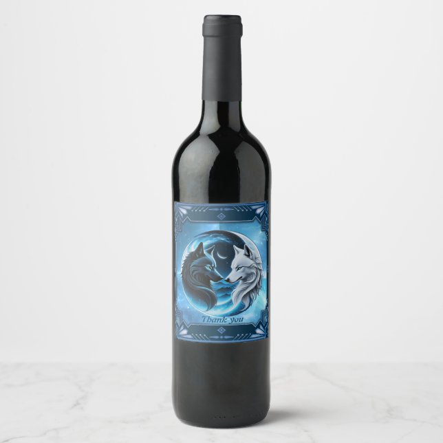 Two majestic wolf heads wine label (Front)