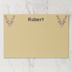 Two Male Deer Heads Black Etched Faces Tan Paper Pad