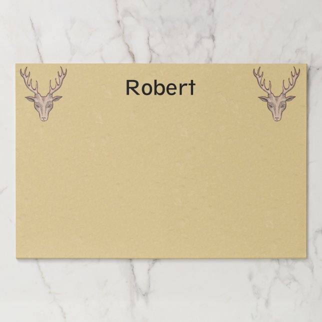 Two Male Deer Heads Black Etched Faces Tan Paper Pad (Front)