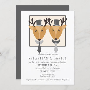 Two Male Deer In Ties And Top Hats Gay Wedding Invitation