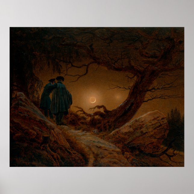 Two Male Friends Contemplating the Moon at Night Poster (Front)