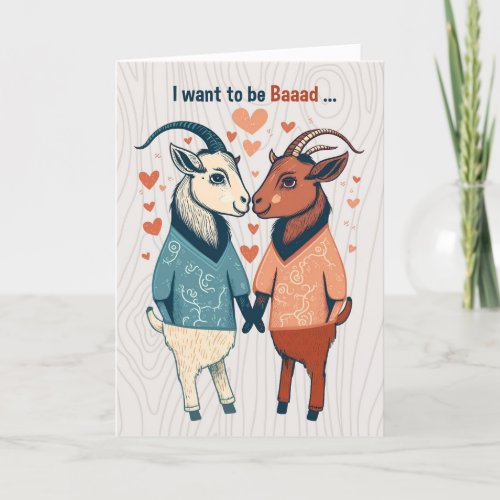 Two Male Goats Want to be Baaad Gay Valentine Holiday Card