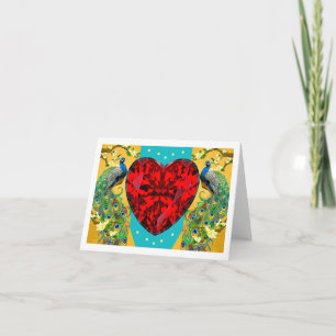 Two Male Indian Blue Peacocks Eternal Heart Note Note Card