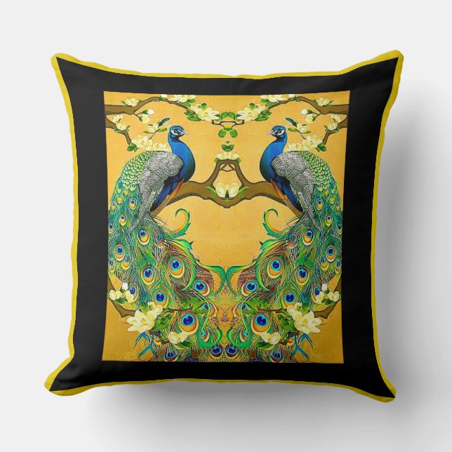 Two Male Indian Blue Peacocks Throw Pillow (Front)