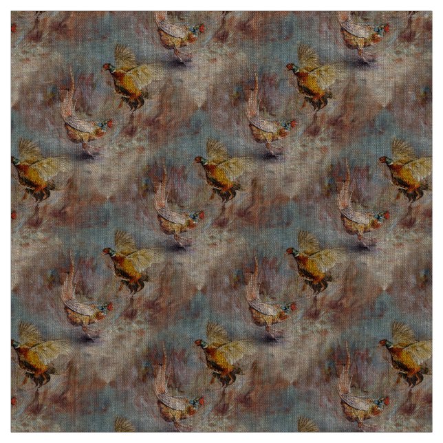 Two male ring-neck pheasants fighting. fabric (Swatch)