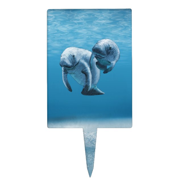 Two Manatees Swimming Cake Topper (Front)