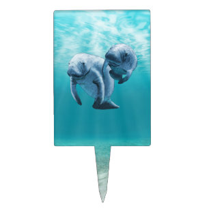 Two Manatees Swimming Cake Topper