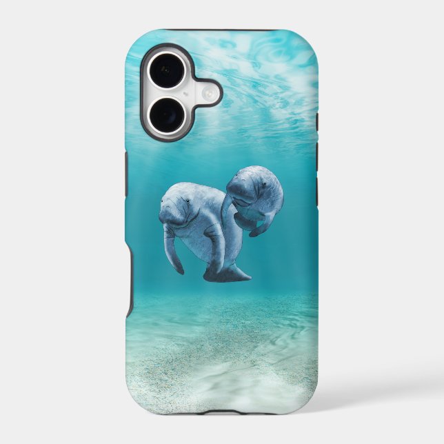 Two Manatees Swimming Iphone Case (Back)
