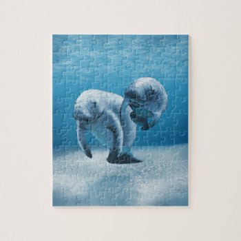 Two Manatees Swimming Jigsaw Puzzle by BailOutIsland at Zazzle
