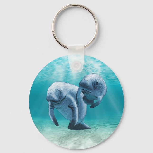 Two Manatees Swimming Keychain (Front)