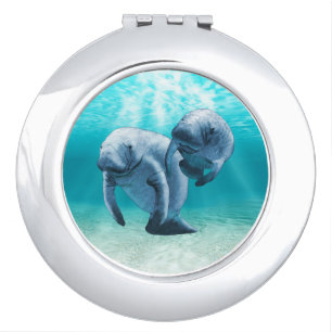 Two Manatees Swimming Mirror For Makeup