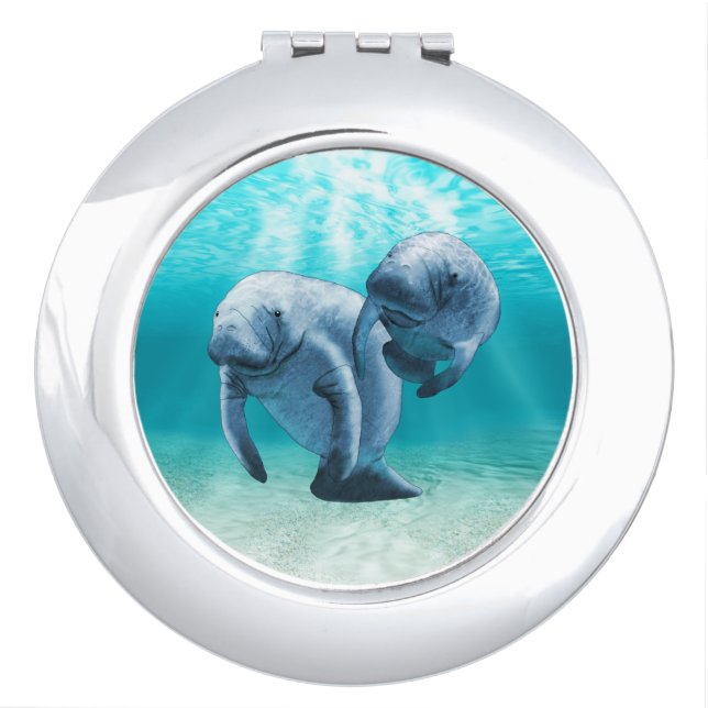 Two Manatees Swimming Mirror For Makeup (Front)