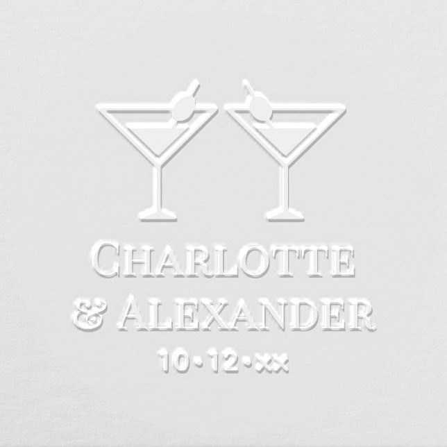 Two Martini Glasses Couple Bride Groom Names R Embosser (Design)
