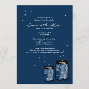 Two Mason Jars & Fireflies Bridal Shower Invitation