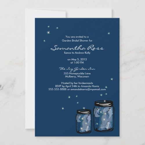 Two Mason Jars  Fireflies Bridal Shower Invitation