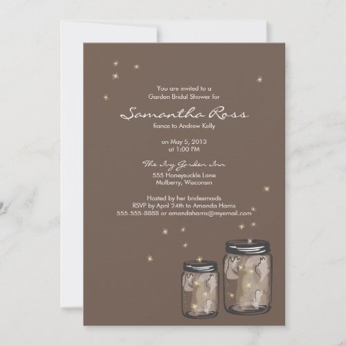 Two Mason Jars &amp; Fireflies Bridal Shower Announcement