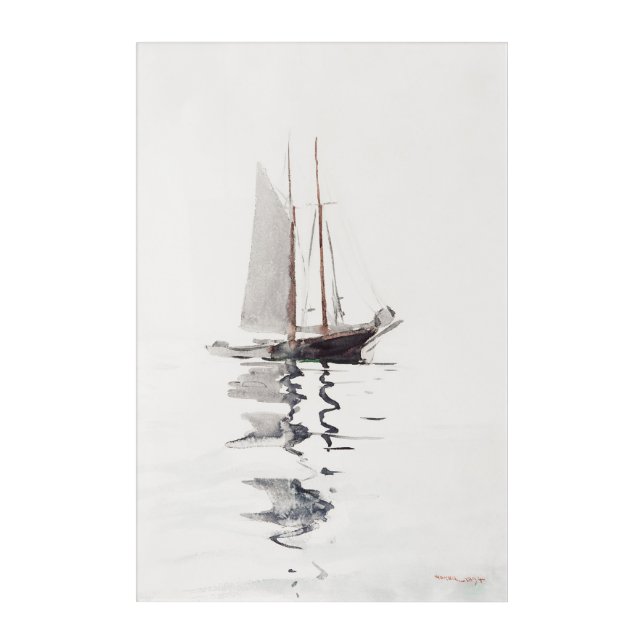 Two-masted Schooner with Dory by Winslow Homer Acrylic Print (Front)