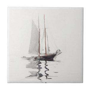 Two-masted Schooner with Dory by Winslow Homer Ceramic Tile
