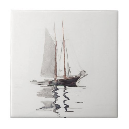 Two_masted Schooner with Dory by Winslow Homer Ceramic Tile