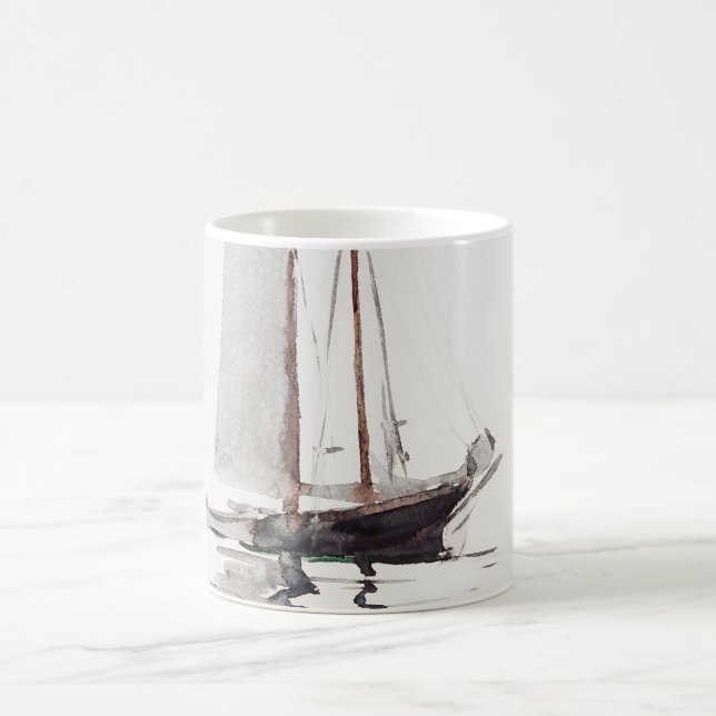 Two-masted Schooner with Dory by Winslow Homer Coffee Mug (Center)