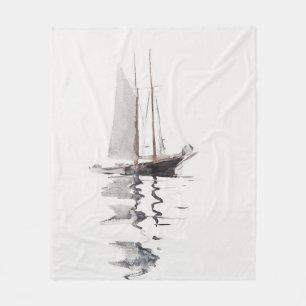 Two-masted Schooner with Dory by Winslow Homer Fleece Blanket
