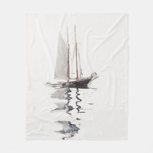 Two-masted Schooner with Dory by Winslow Homer Fleece Blanket (Front)