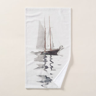 Two-masted Schooner with Dory by Winslow Homer Hand Towel