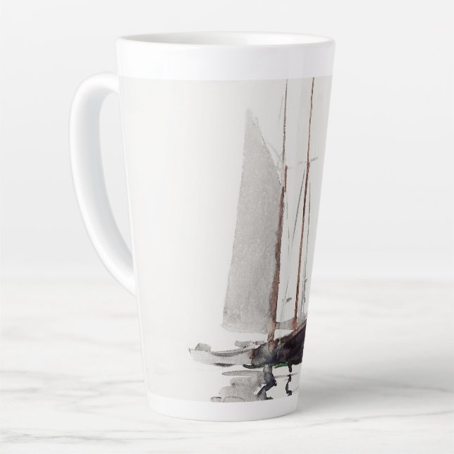 Two-masted Schooner with Dory by Winslow Homer Latte Mug (Left Angle)
