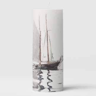 Two-masted Schooner with Dory by Winslow Homer Pillar Candle