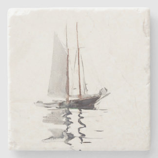 Two-masted Schooner with Dory by Winslow Homer Stone Coaster