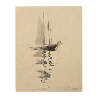 Two-masted Schooner with Dory by Winslow Homer Wood Wall Art