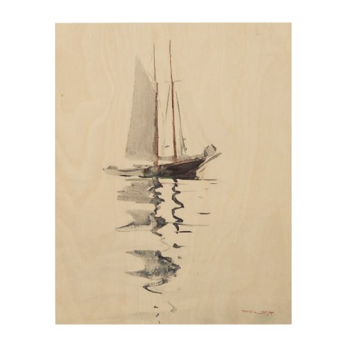 Two_masted Schooner with Dory by Winslow Homer Wood Wall Art