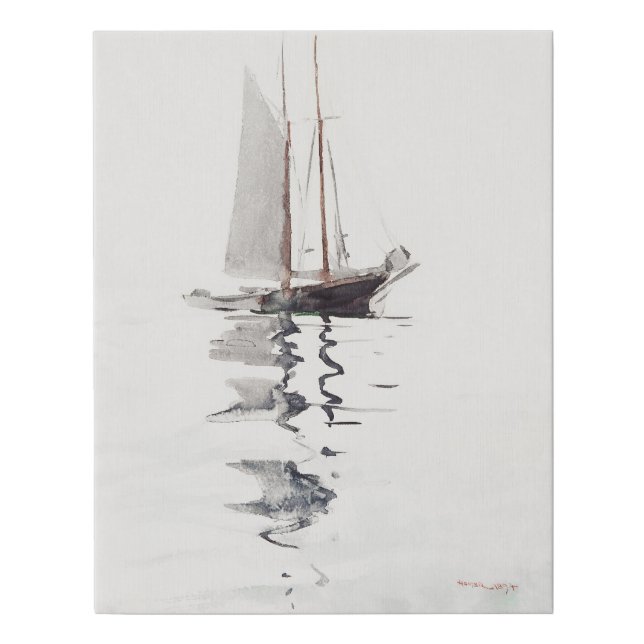 Two–masted Schooner with Dory  Faux Canvas Print (Front)