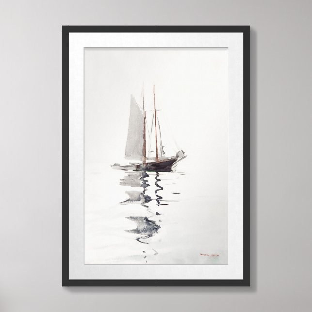 Two–masted Schooner with Dory | Winslow Homer Framed Art (Framed Front)