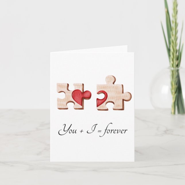 two matching puzzle pieces with a red heart Card (Front)