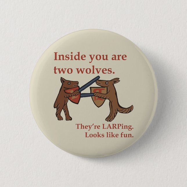 Two Medieval Wolves Button (Front)