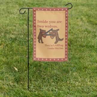 Two Medieval Wolves Garden Flag