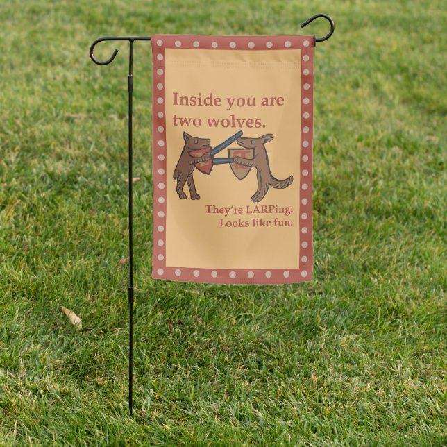 Two Medieval Wolves Garden Flag (In SItu)