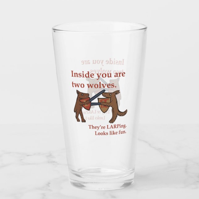 Two Medieval Wolves Glass Cup (Front)