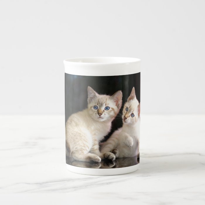 Two Mekong Bobtail Tabby Point Kittens Porcelain Mugs