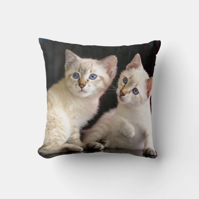 Two Mekong Bobtail Tabby Point Kittens Throw Pillow (Front)