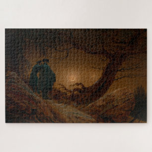 Two Men Contemplating the Moon at Night Jigsaw Puzzle