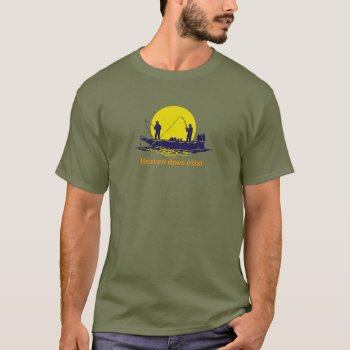 Two Men Fishing In A Boat Against A Yellow Sunset  T-shirt by RWdesigning at Zazzle