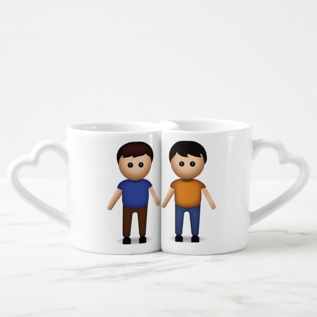 Two Men Holding Hands Emoji Coffee Mug Set (Front Nesting)
