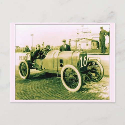 Two men in antique racing car n 16 Indy 500 Postcard