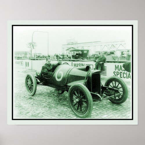 Two men in antique racing car n 6 Indy 500 Poster