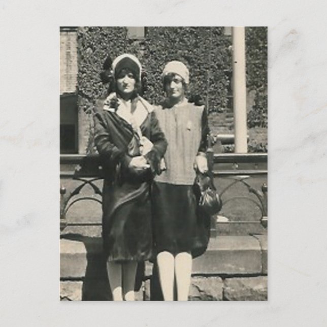 Two men in drag out on the town post card (Front)